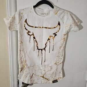 Switch Remarkable Chicago Bulls AOP Gold T-Shirt Kids Sz 8 Basketball Cotton